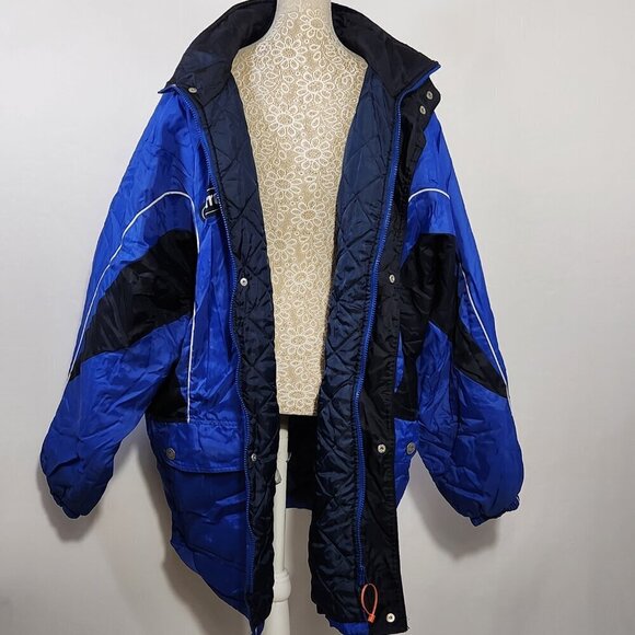 Errea Italia Men's SZ XL Blue Full Zip Pockets Quilted Lined Hood Winter Jacket - Picture 2 of 16